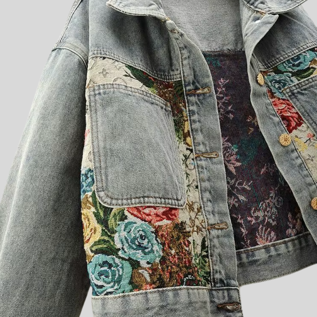 Sofia Amoretti Giacca in Denim Floreale Retrò