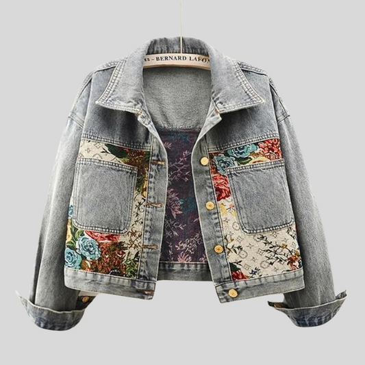 Sofia Amoretti Giacca in Denim Floreale Retrò