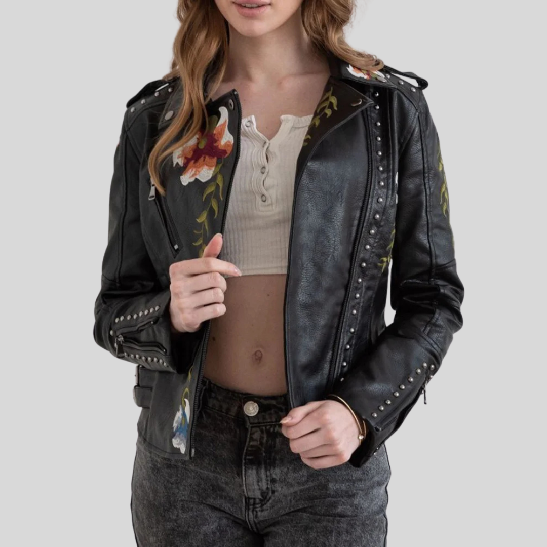 GIACCA IN PELLE EMILIA-CALOU CON RICAMO FLOREALE RÉTRO