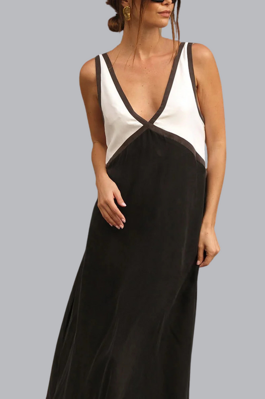 Velluto Sottile – Abito chic con scollo a V e colori a contrasto