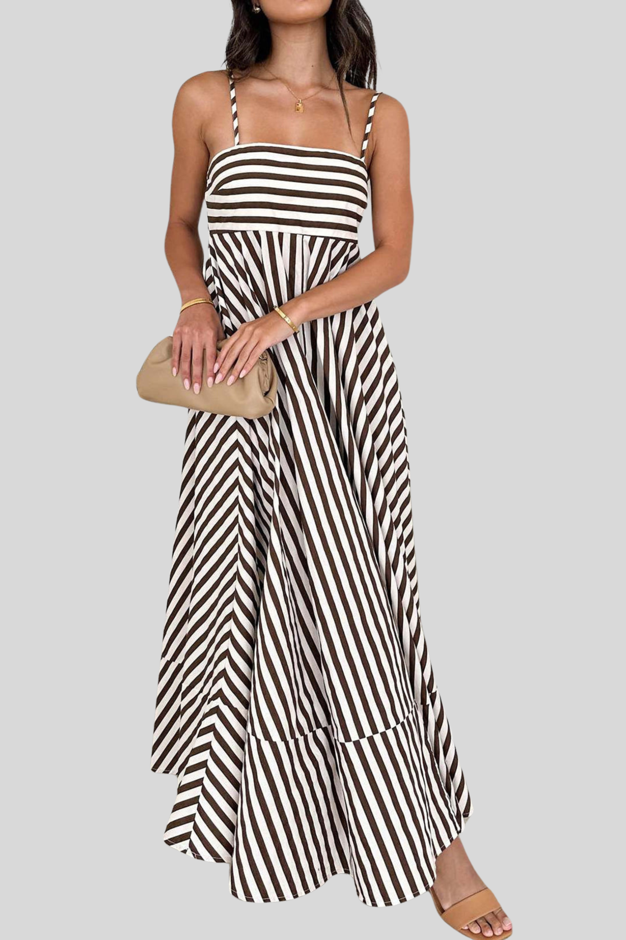 Dolce Riga – Abito lungo a righe con spalline sottili e pieghe morbide