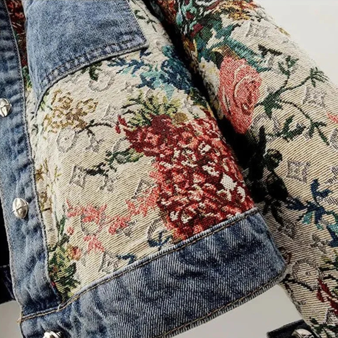 Sofia Amoretti Giacca in Denim Floreale Retrò