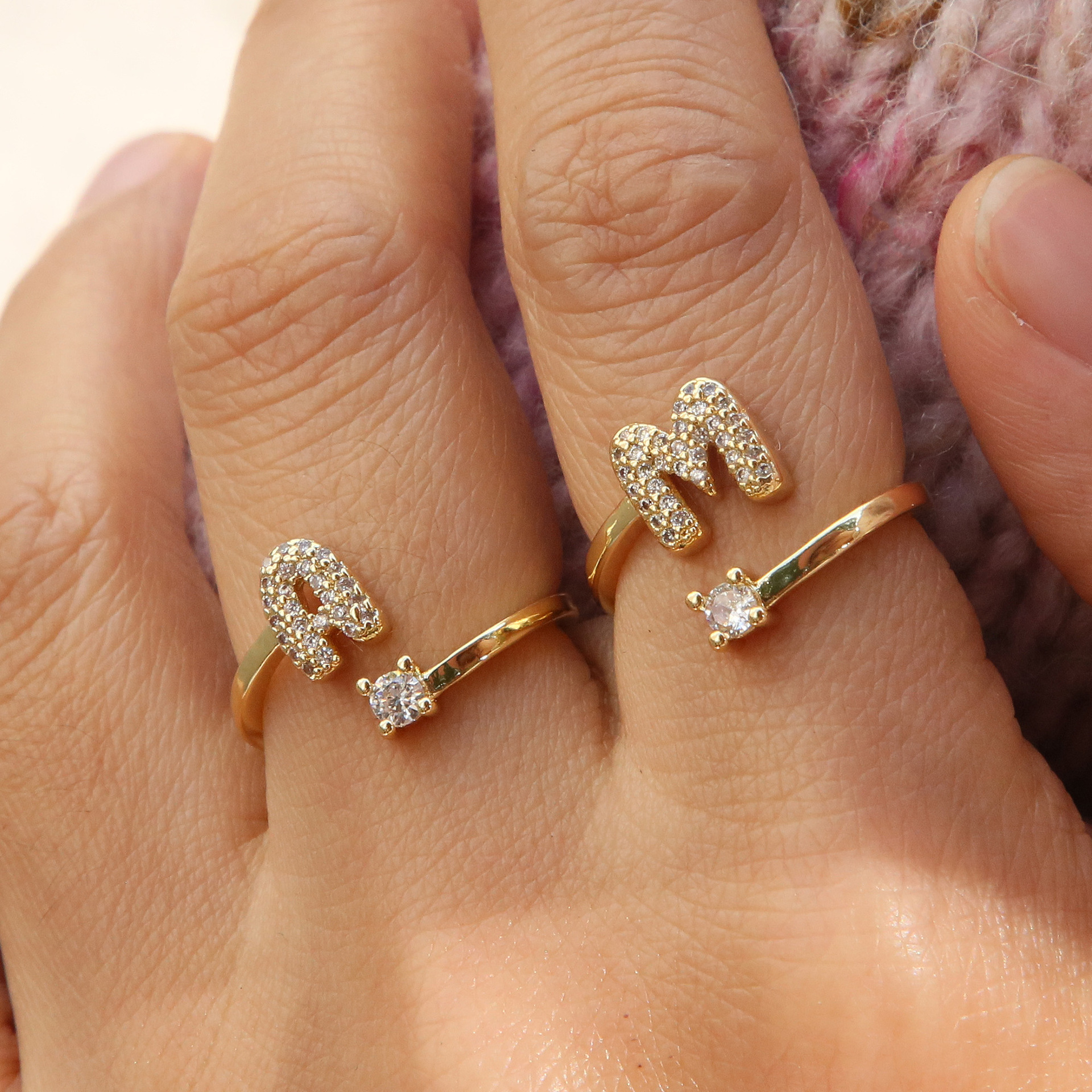Dainty Bubble Diamond Wrap Initial Ring
