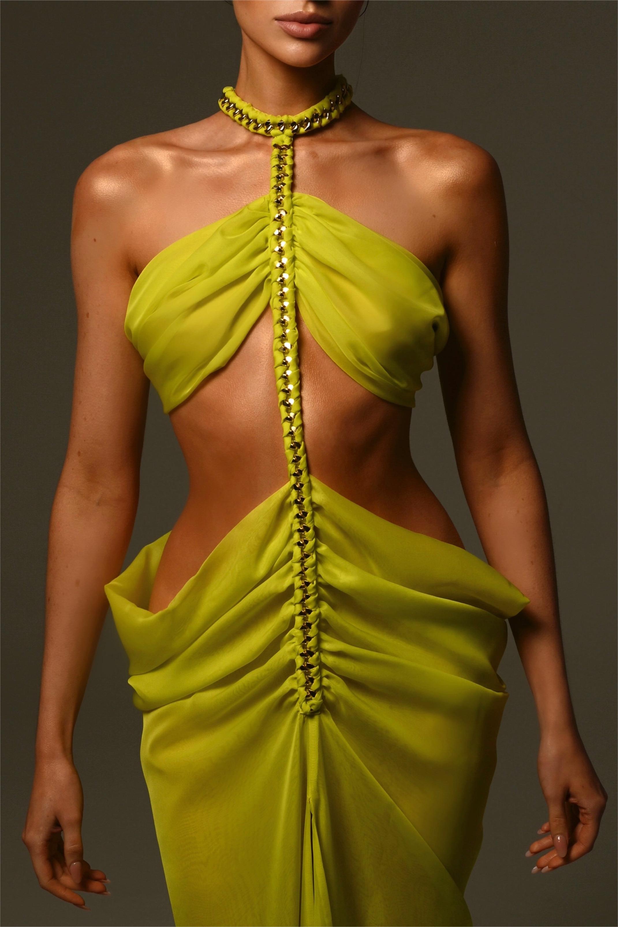 Valentina™| Abito midi in chiffon con taglio a metà e spacco