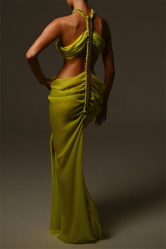 Valentina™| Abito midi in chiffon con taglio a metà e spacco