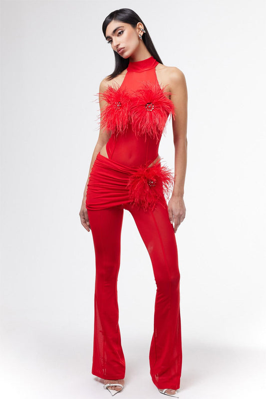 Valentina™| Set body e pantaloni con piume