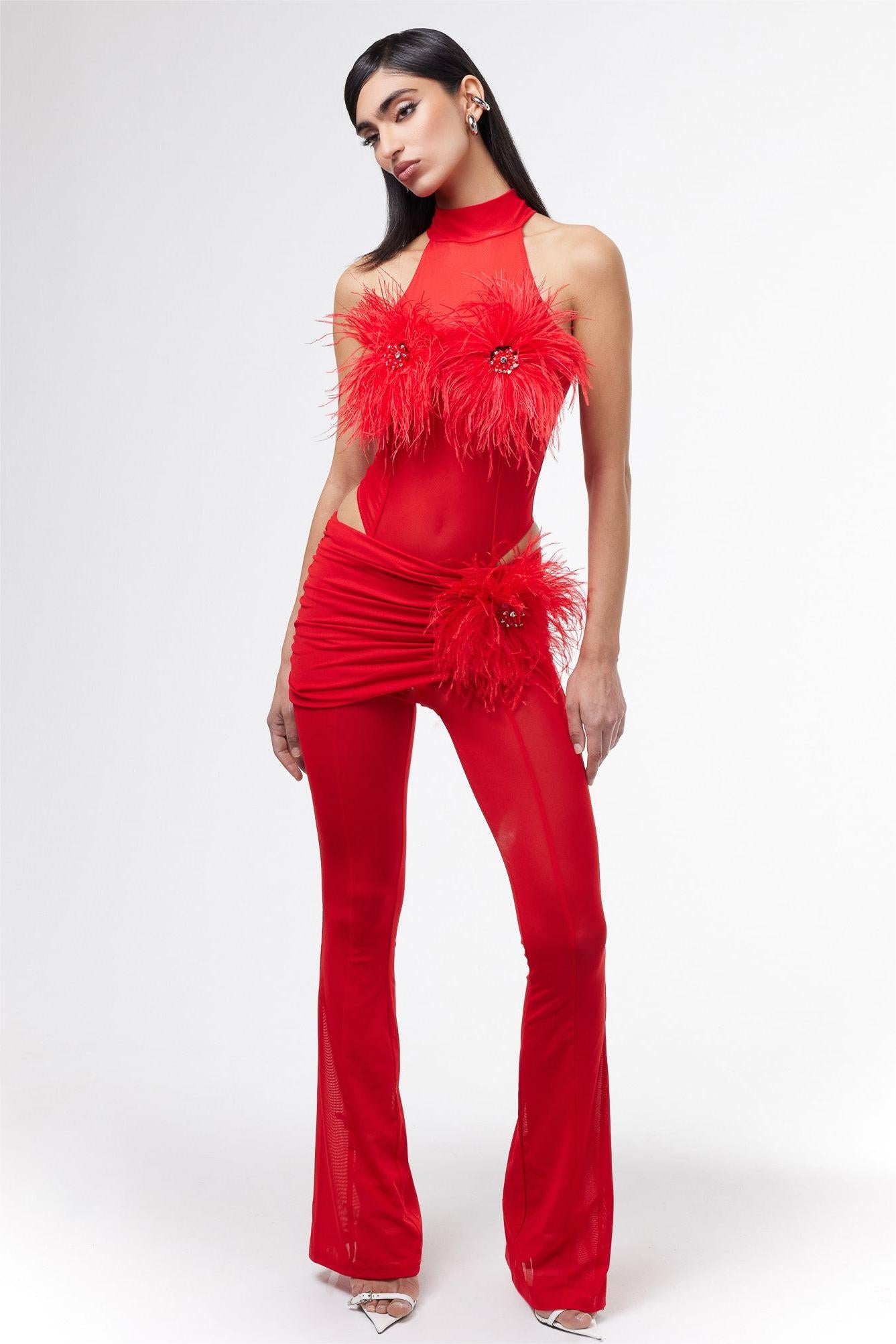 Valentina™| Set body e pantaloni con piume