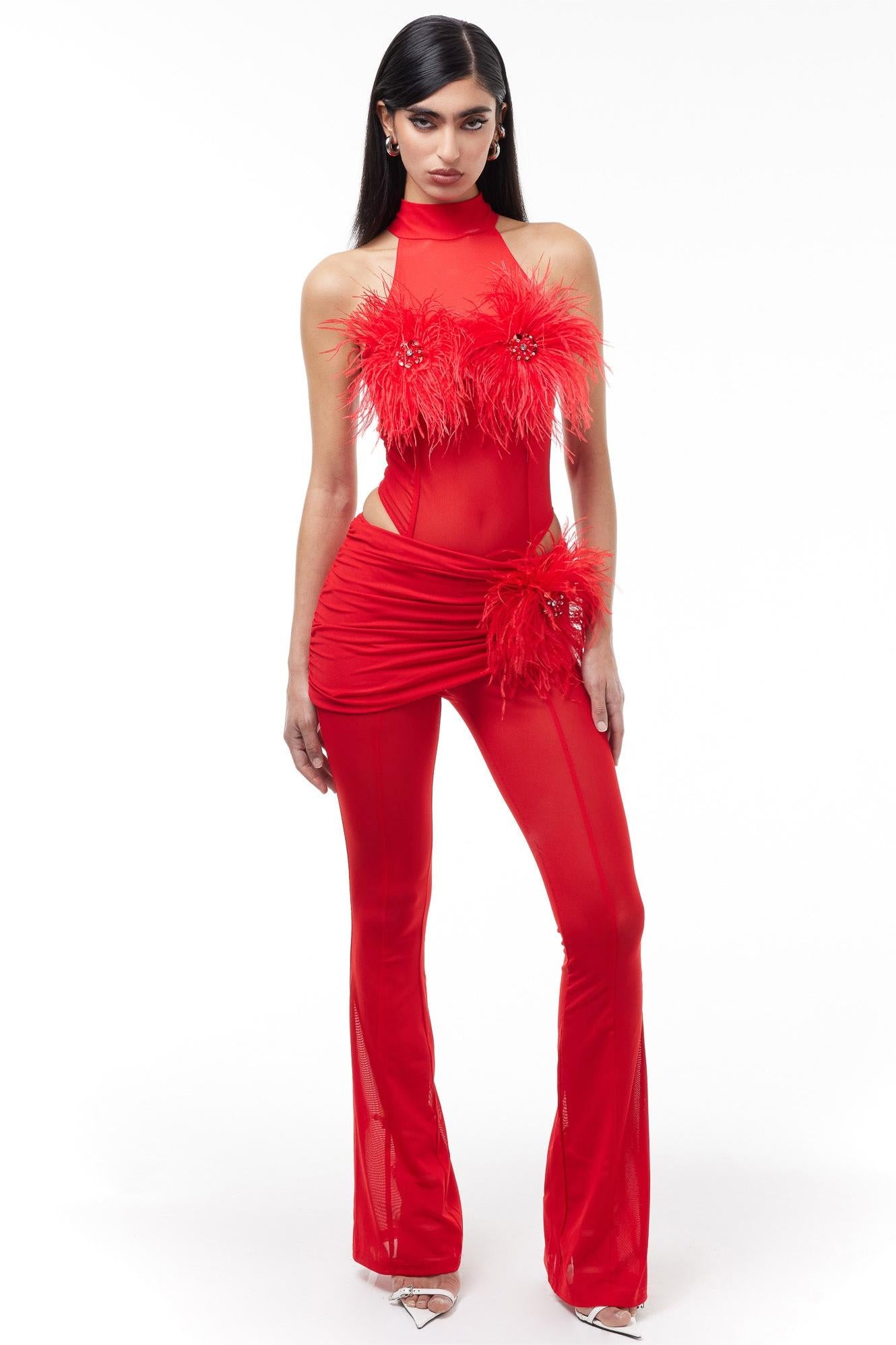 Valentina™| Set body e pantaloni con piume