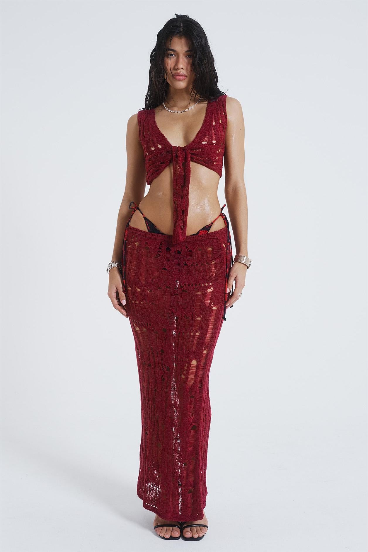 Valentina™| Top in maglia con pizzo e set di gonne midi a vita bassa