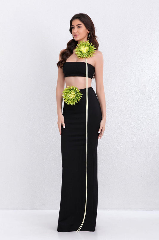 Valentina™| 3D Flower Top & Maxi Skirt Set