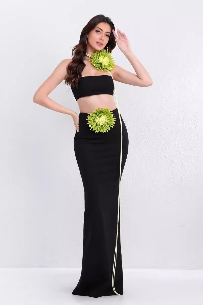 Valentina™| 3D Flower Top & Maxi Skirt Set