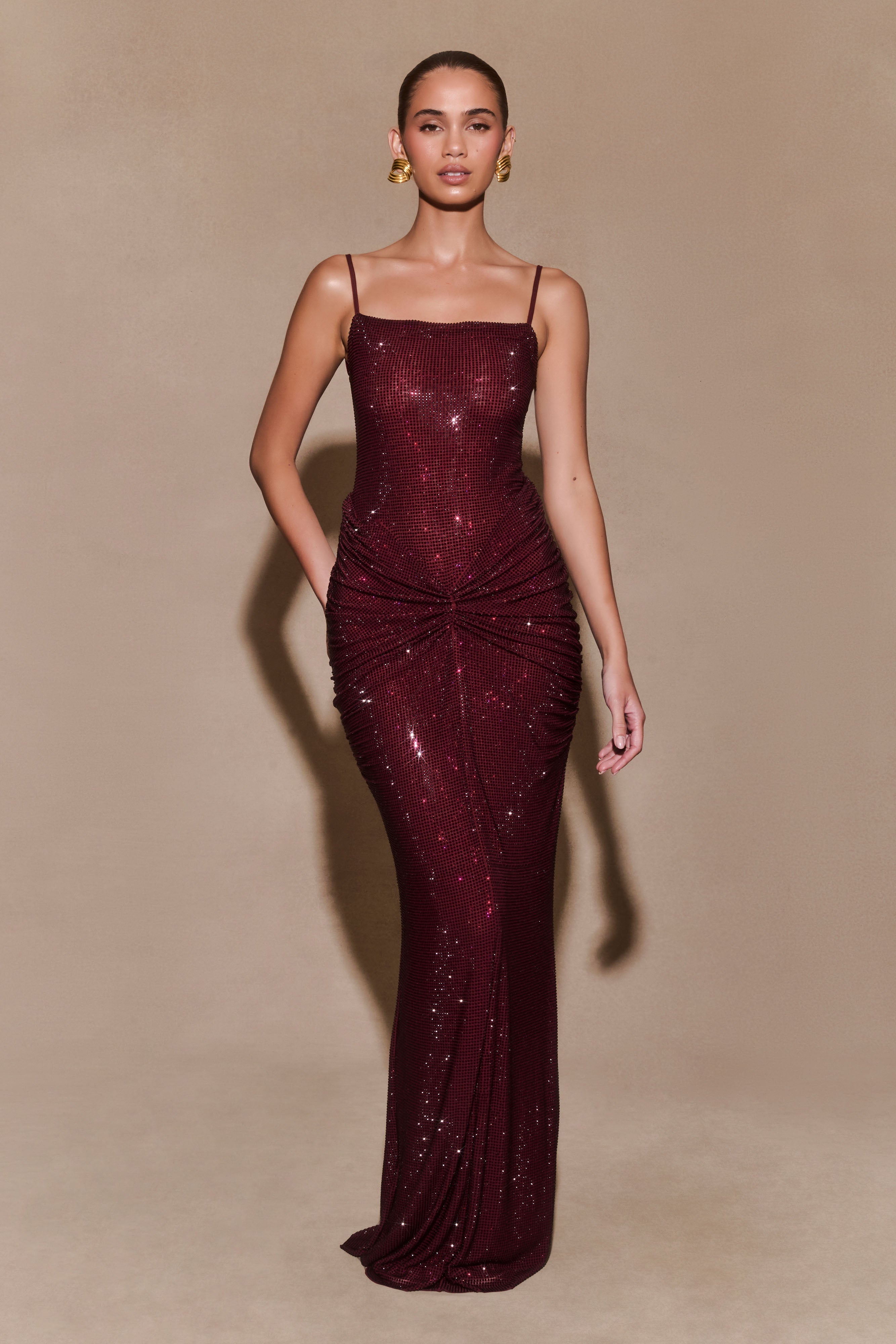 Valentina™| Rhinestone Shirring Maxi Dress