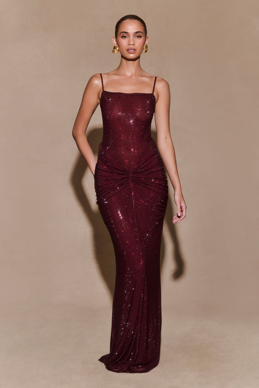 Valentina™| Rhinestone Shirring Maxi Dress