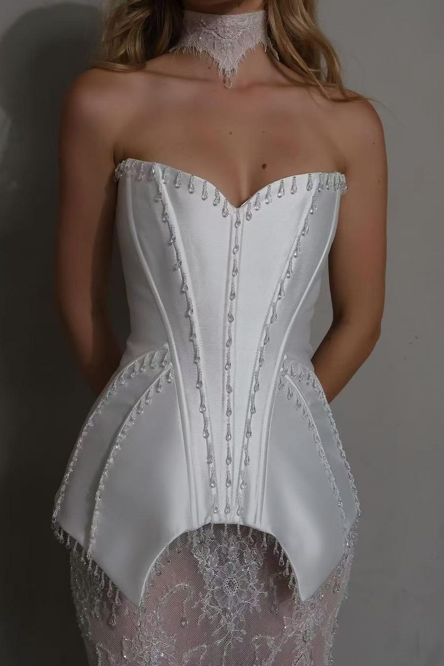 Valentina™| Top off shoulder con strass e set di gonne midi in pizzo