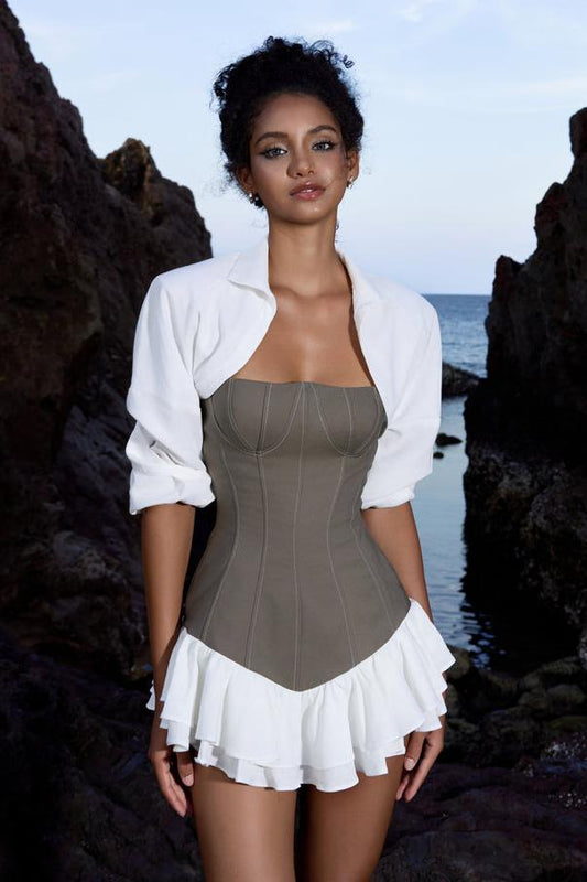 Valentina™| Top a maniche corte solido e set di miniabiti con splicing