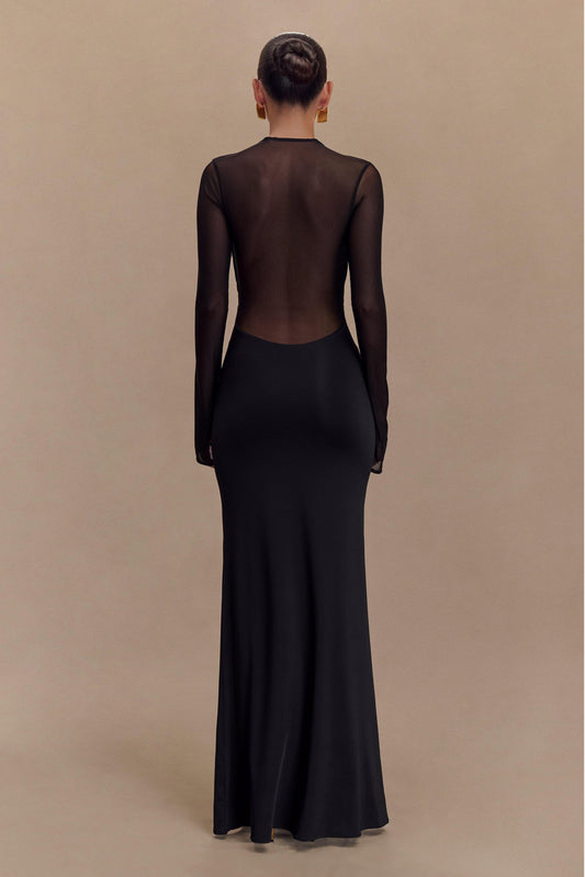 Valentina™| Abito midi a maniche lunghe con scollo a rete