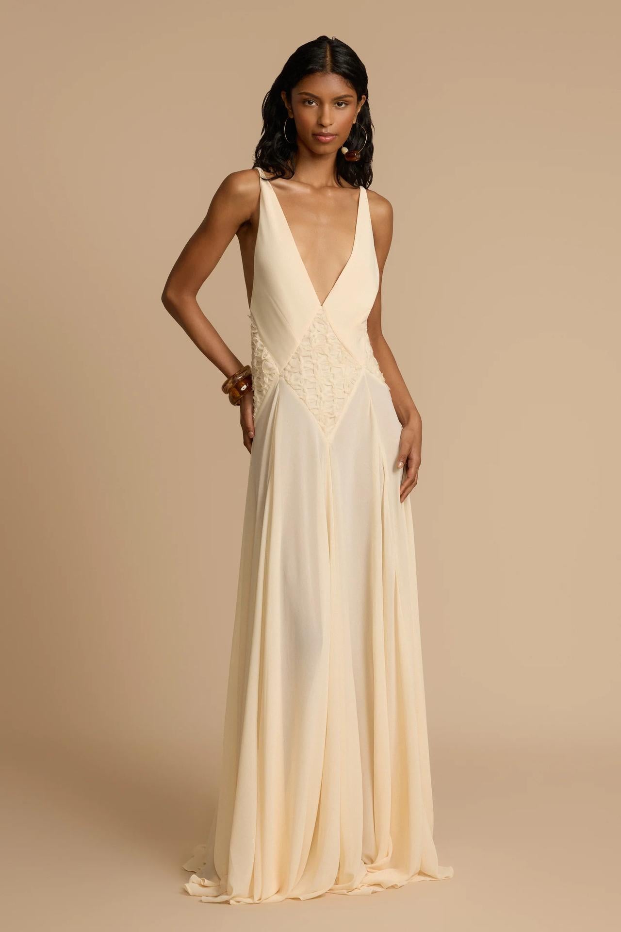 Valentina™| Abito midi in pizzo con profondo scollo a V in chiffon