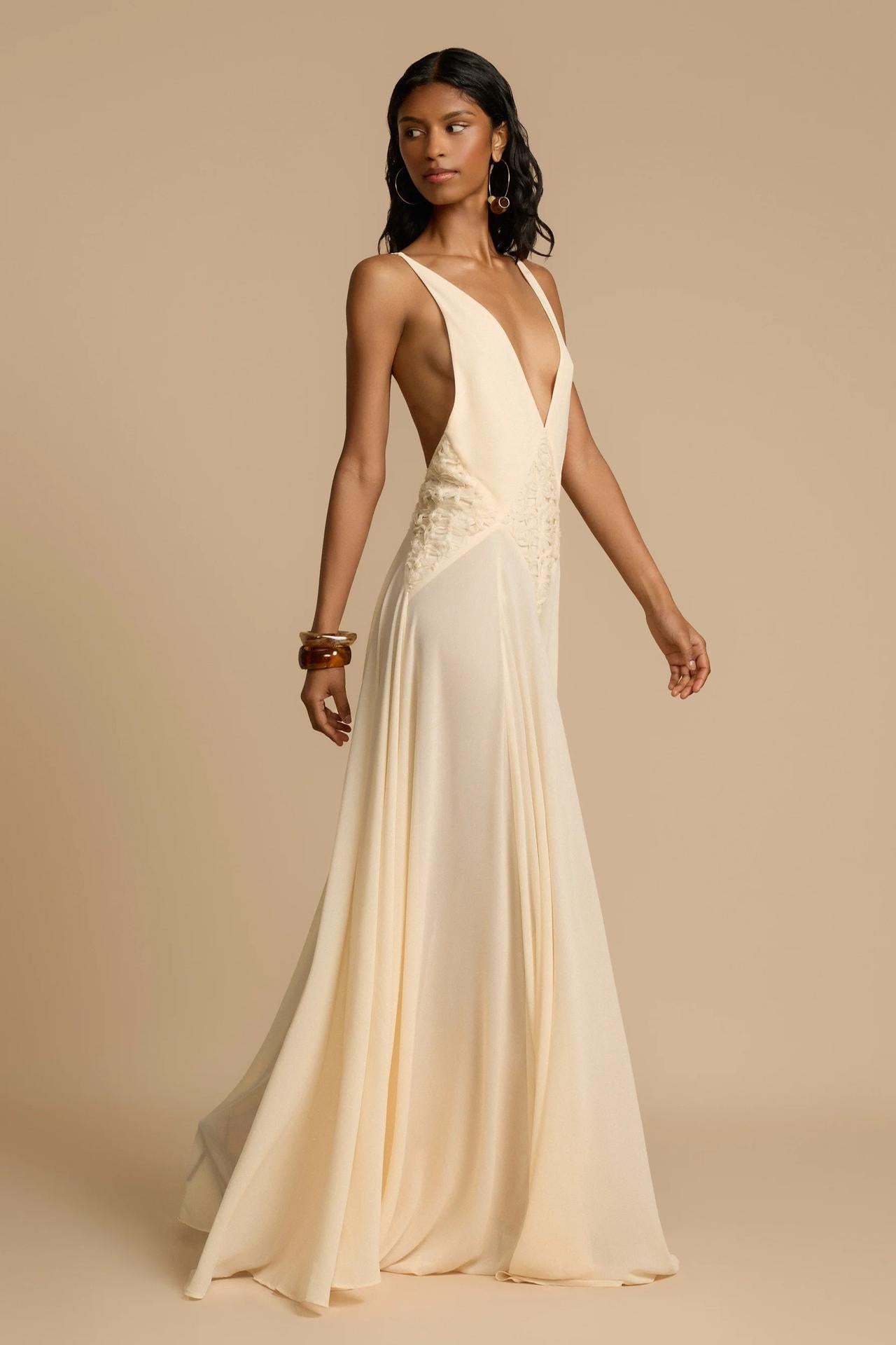 Valentina™| Abito midi in pizzo con profondo scollo a V in chiffon