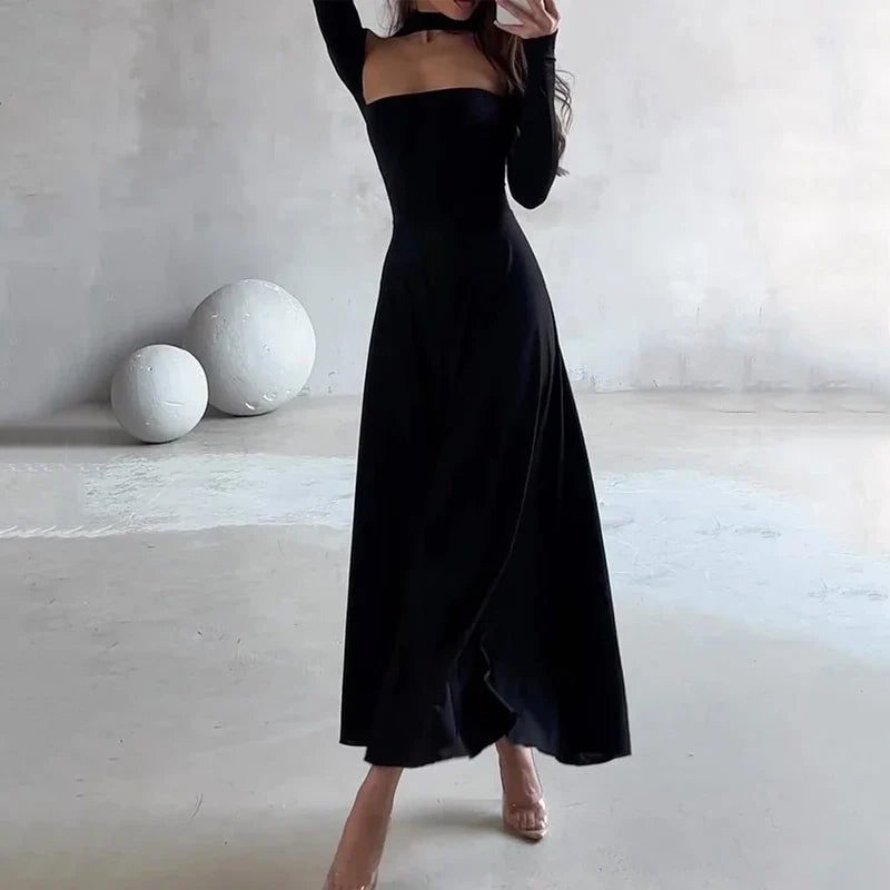 Valentina™| Abito elegante a maniche lunghe tinta unita