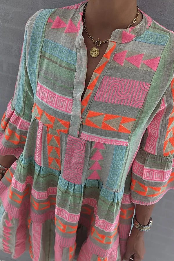 Rosa di Sole  -Abito estivo chic in cotone e canapa con scollo a V