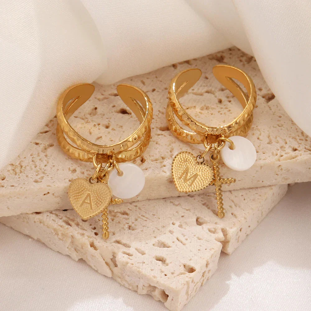 Valentina™| Anello iniziale con croce e cuore