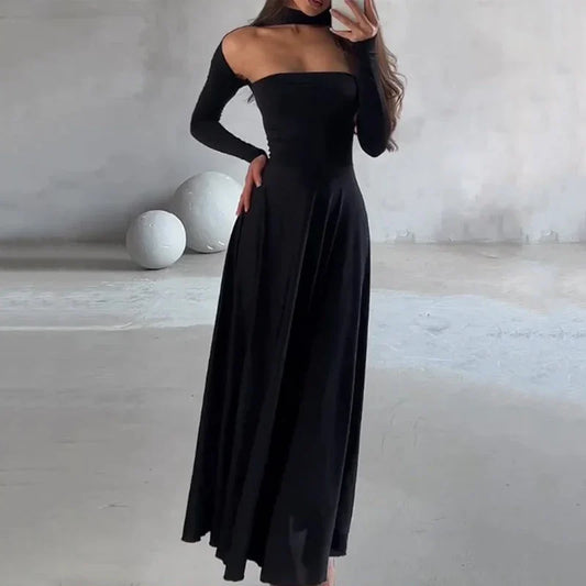 Valentina™| Abito elegante a maniche lunghe tinta unita