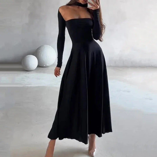 Valentina™| Abito elegante a maniche lunghe tinta unita