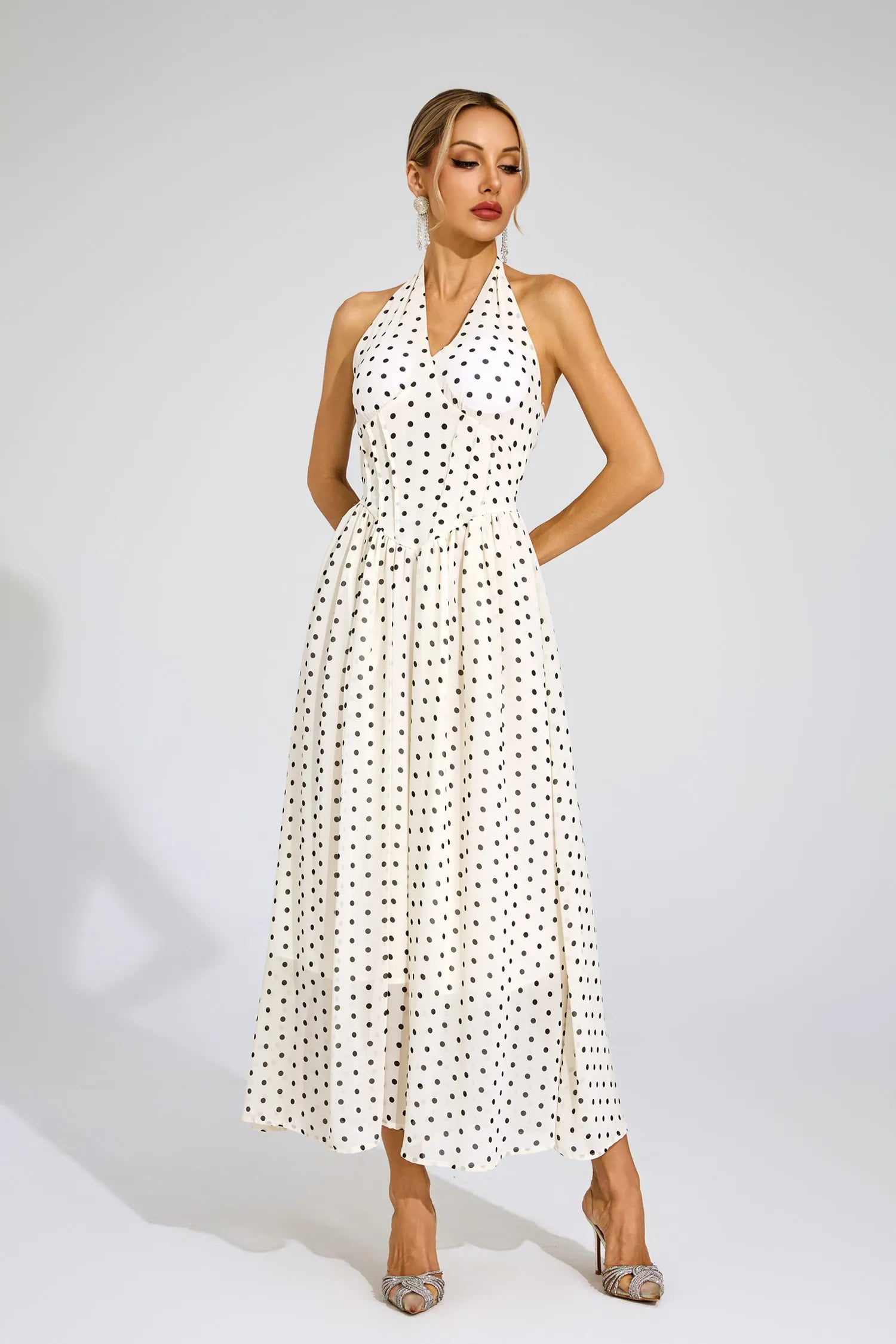 Alliana - White Polka Dot Maxi Dress