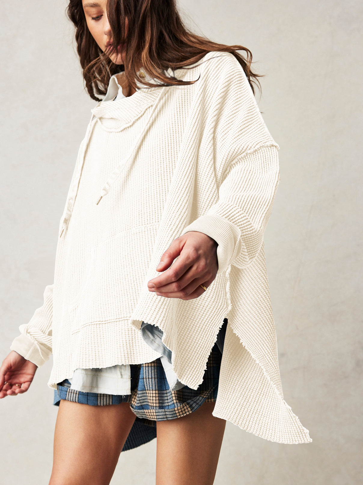 Felpa con cappuccio oversize a maglia waffle - Giulia