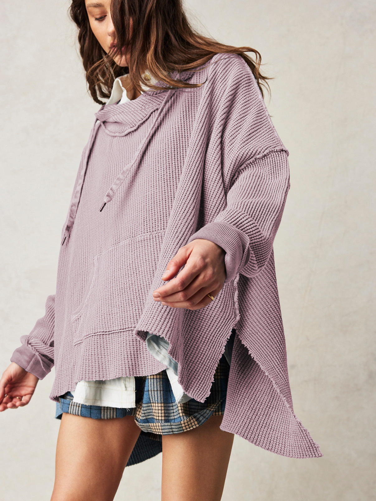 Felpa con cappuccio oversize a maglia waffle - Giulia