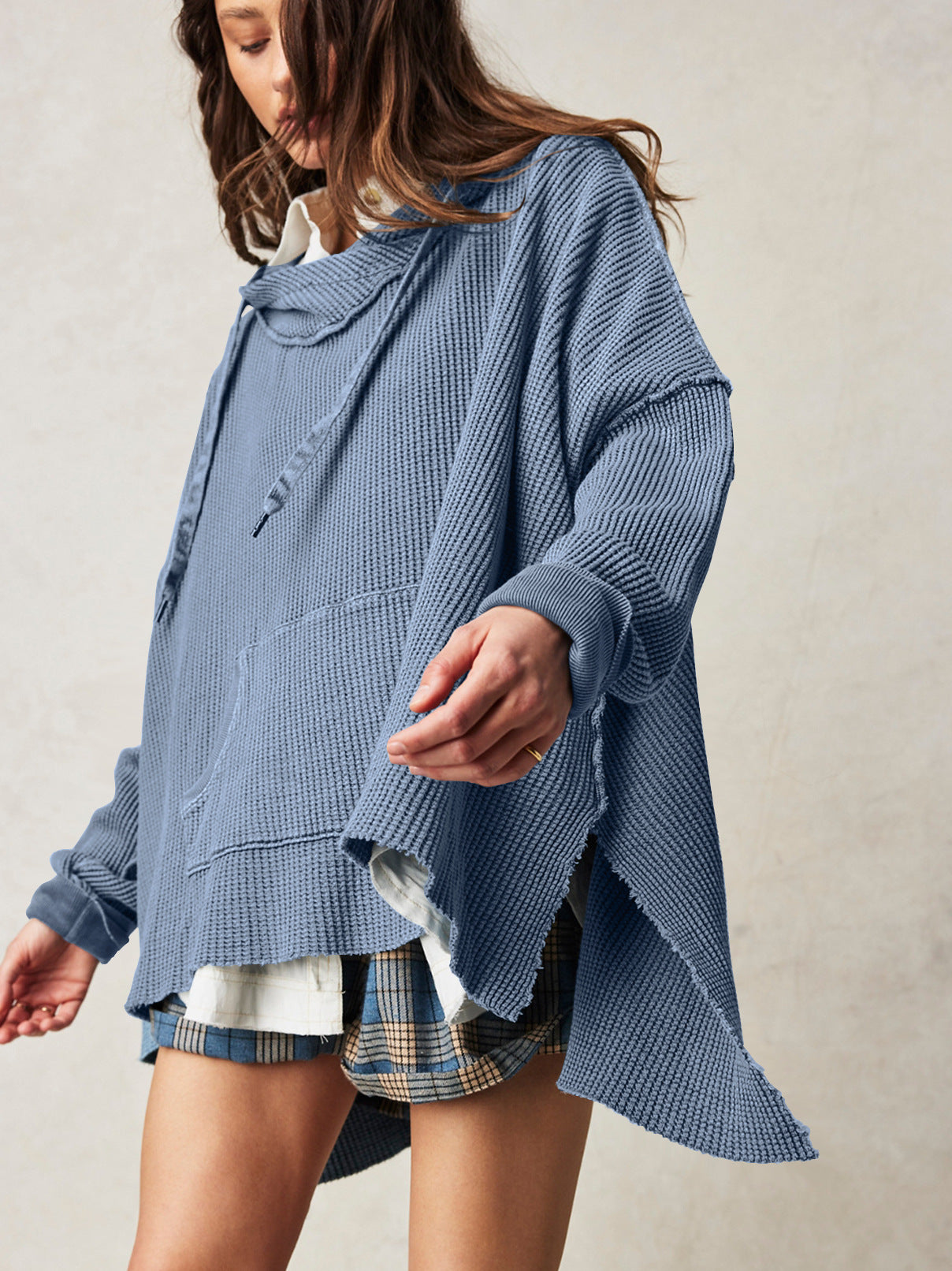 Felpa con cappuccio oversize a maglia waffle - Giulia